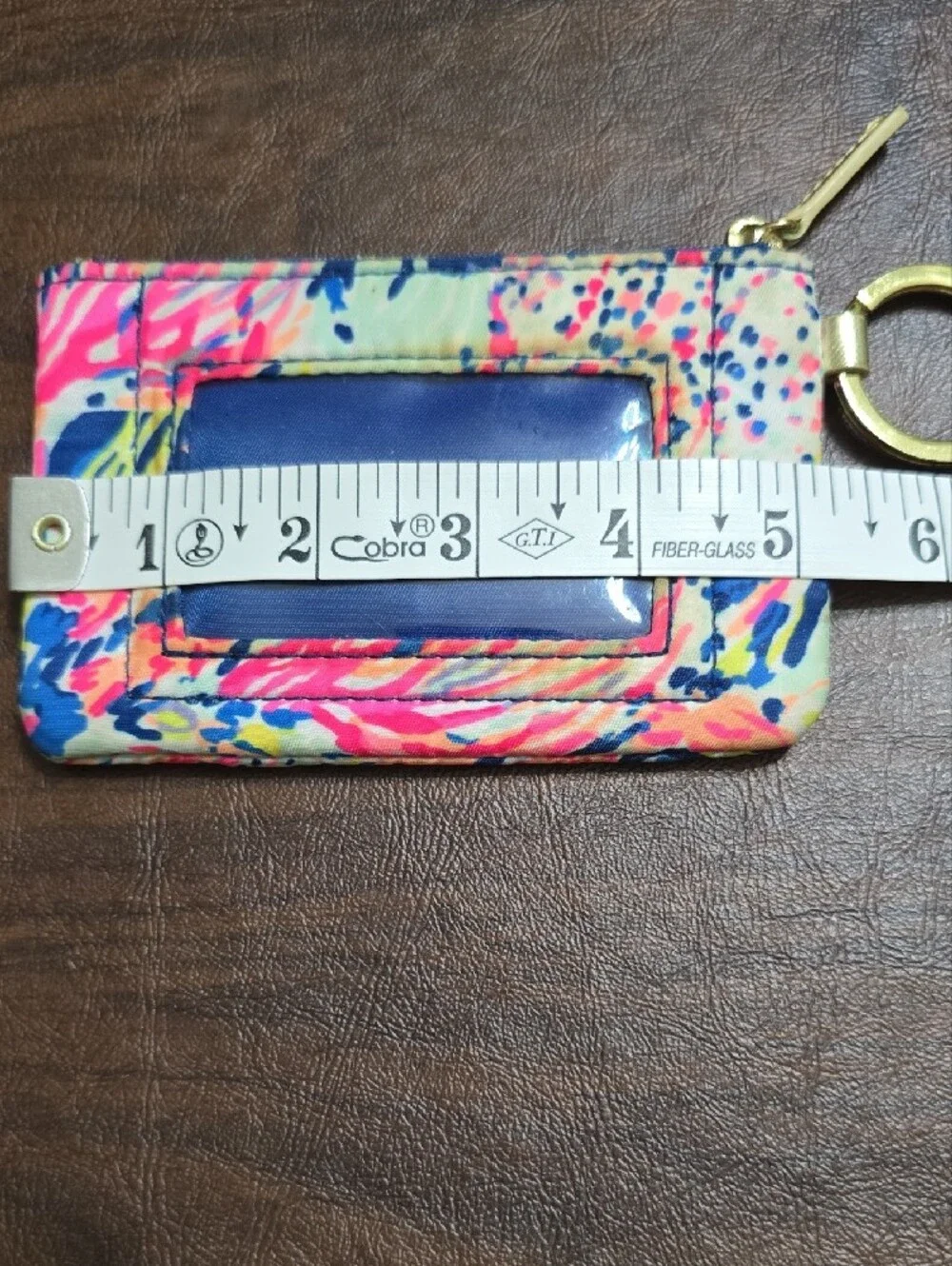 Lilly Pulitzer Navy Pink Yellow Multicolor Key Pouch with Gold Accent